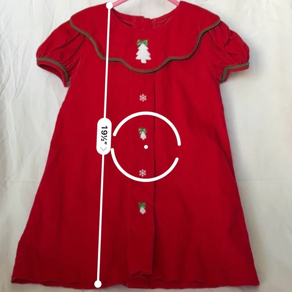 Girls' Red Holiday Corduroy Dress with Green Trim